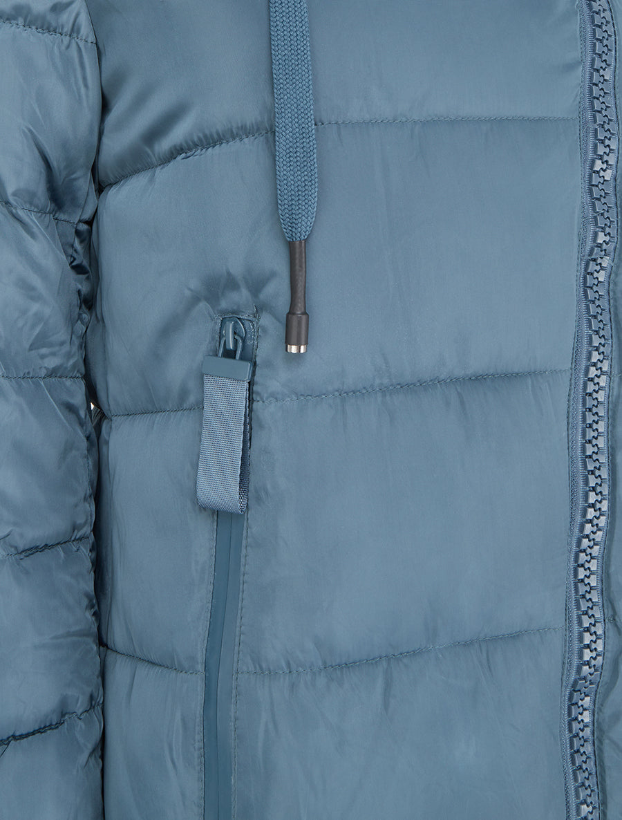 Doudoune longue à capuche et zip en biais - Bleu - 3