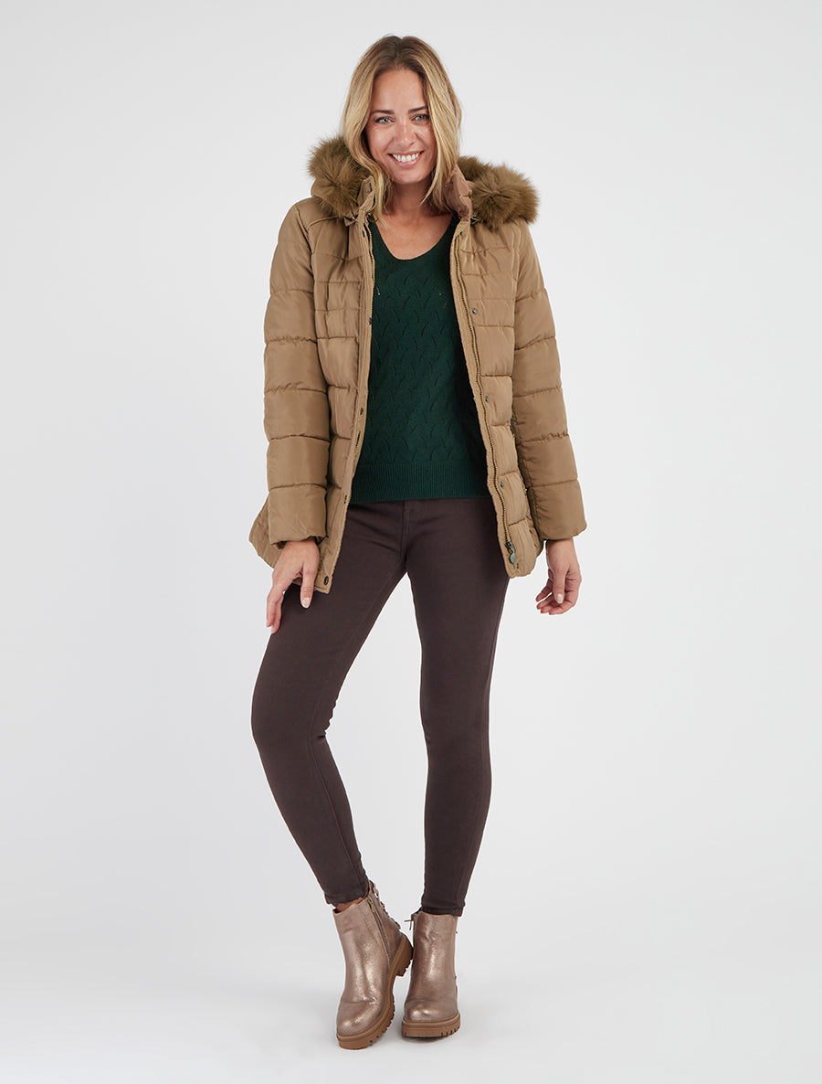 Piumino con cintura e cappuccio in pelliccia sintetica - Chameau