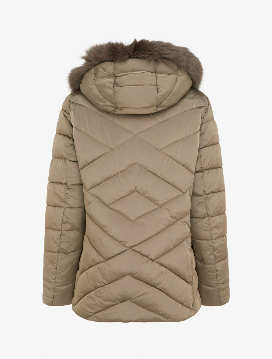 Doudoune matelassée à capuche fourrure synthétique - Taupe - 2