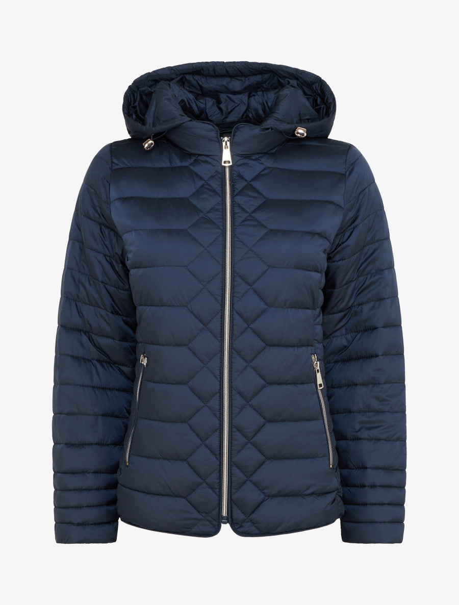 Doudoune unie à capuche - Marine - 1