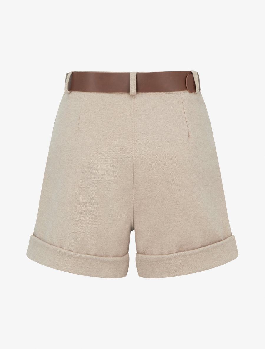 Short à revers ceinturé - Beige - 2