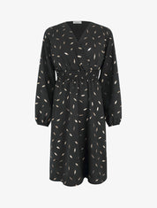 Robe évasée à imprimé plumes dorées - Noir - 1