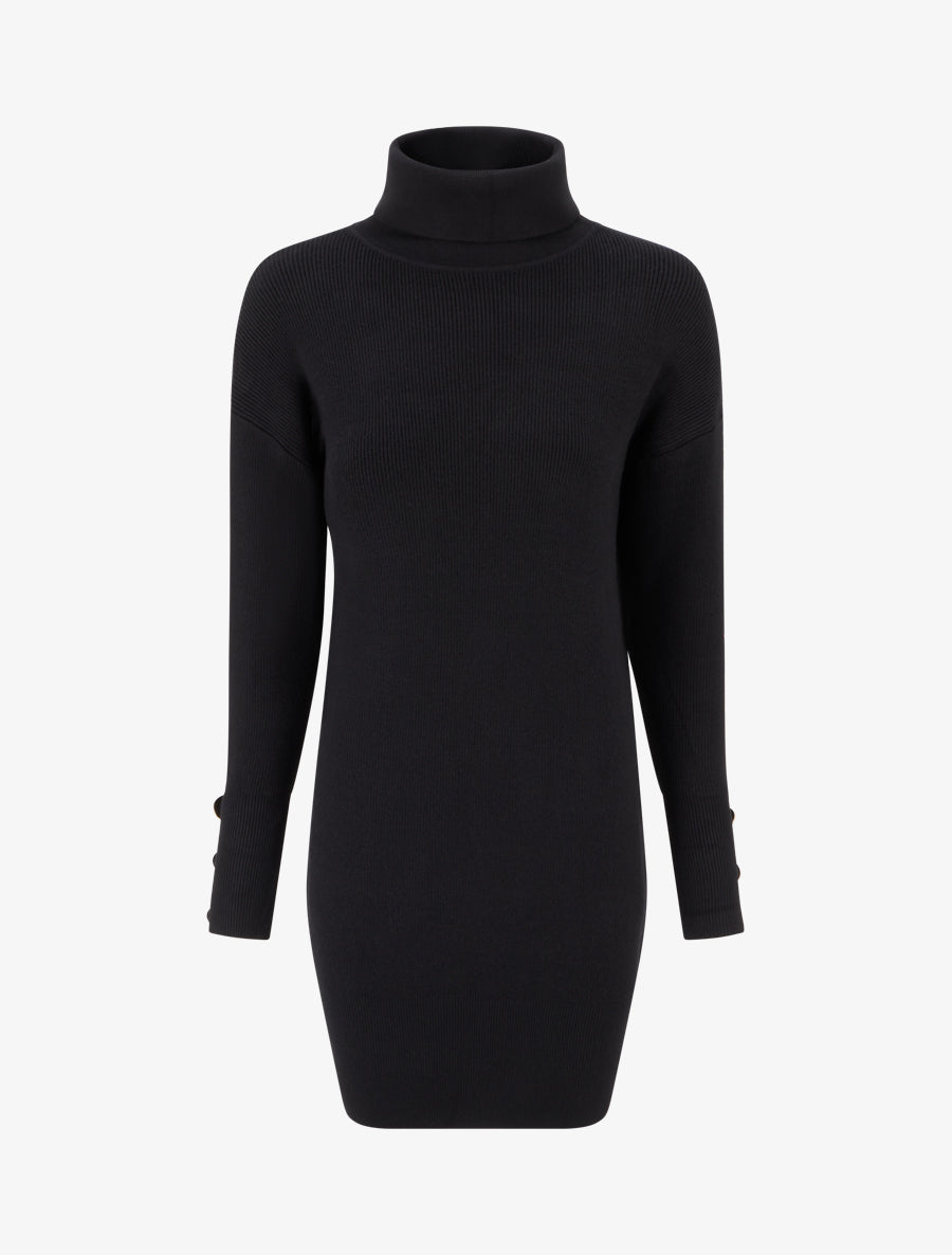 Pull long à boutons décoratifs aux manches - Noir - 1