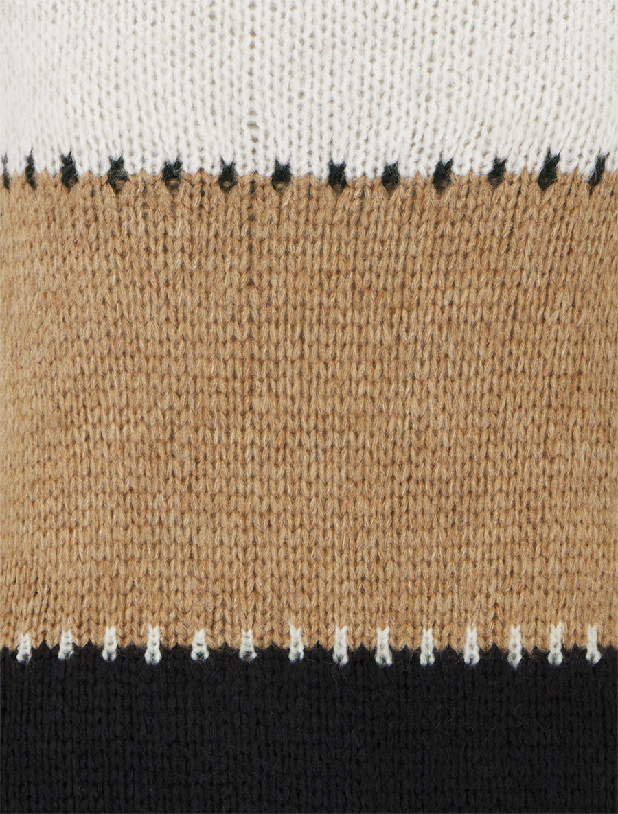 Pull droit à grandes rayures - Beige - 3