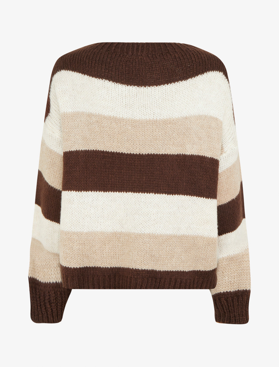 Pull rayé droit à col rond - Marron - 2