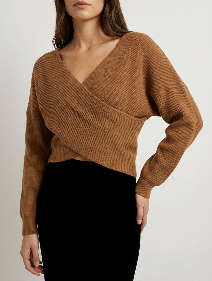 Maglione corto con scollo a portafoglio - Chameau