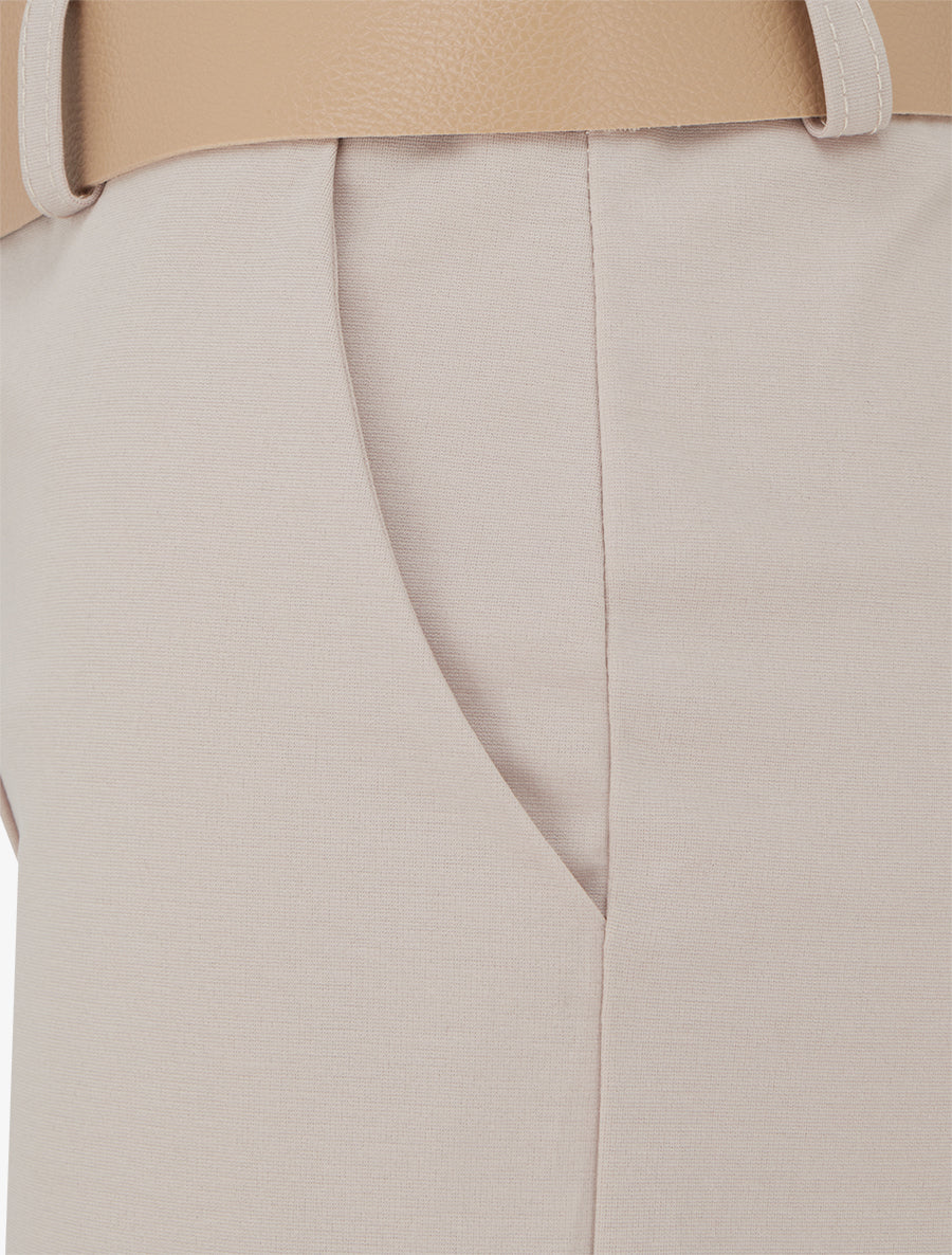 Short ceinturé à revers - Taupe - 3