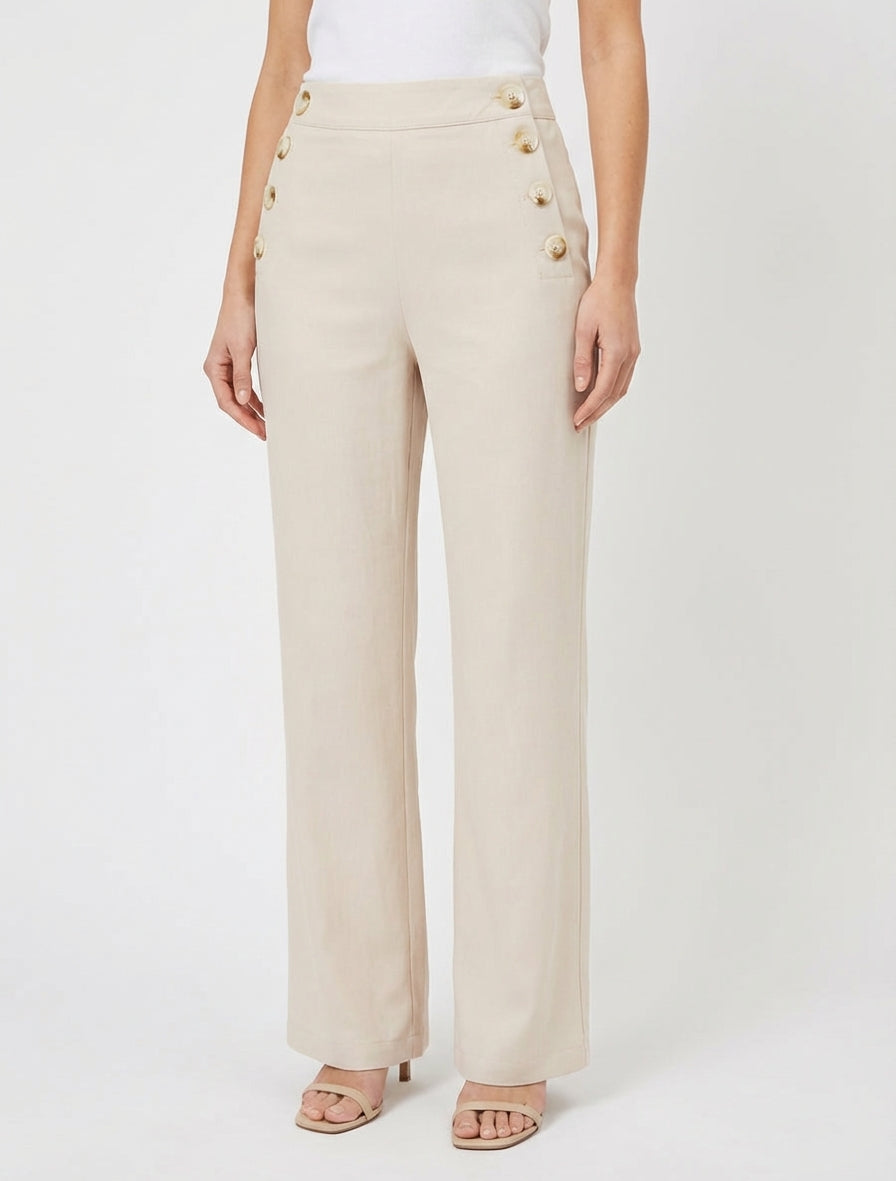 Pantaloni dritti con chiusura a bottoni sui lati - Beige