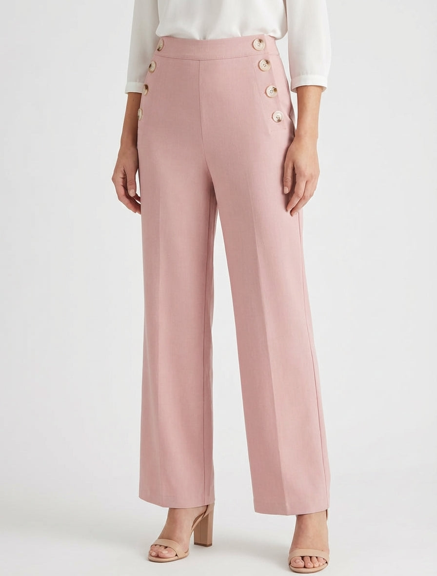 Pantaloni dritti con chiusura a bottoni sui lati - Rosa