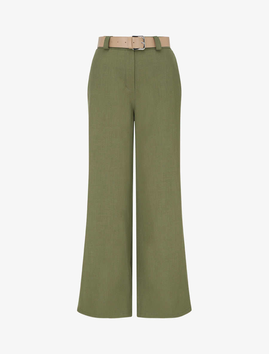 Pantalon droit uni élastiqué - Kaki - 1