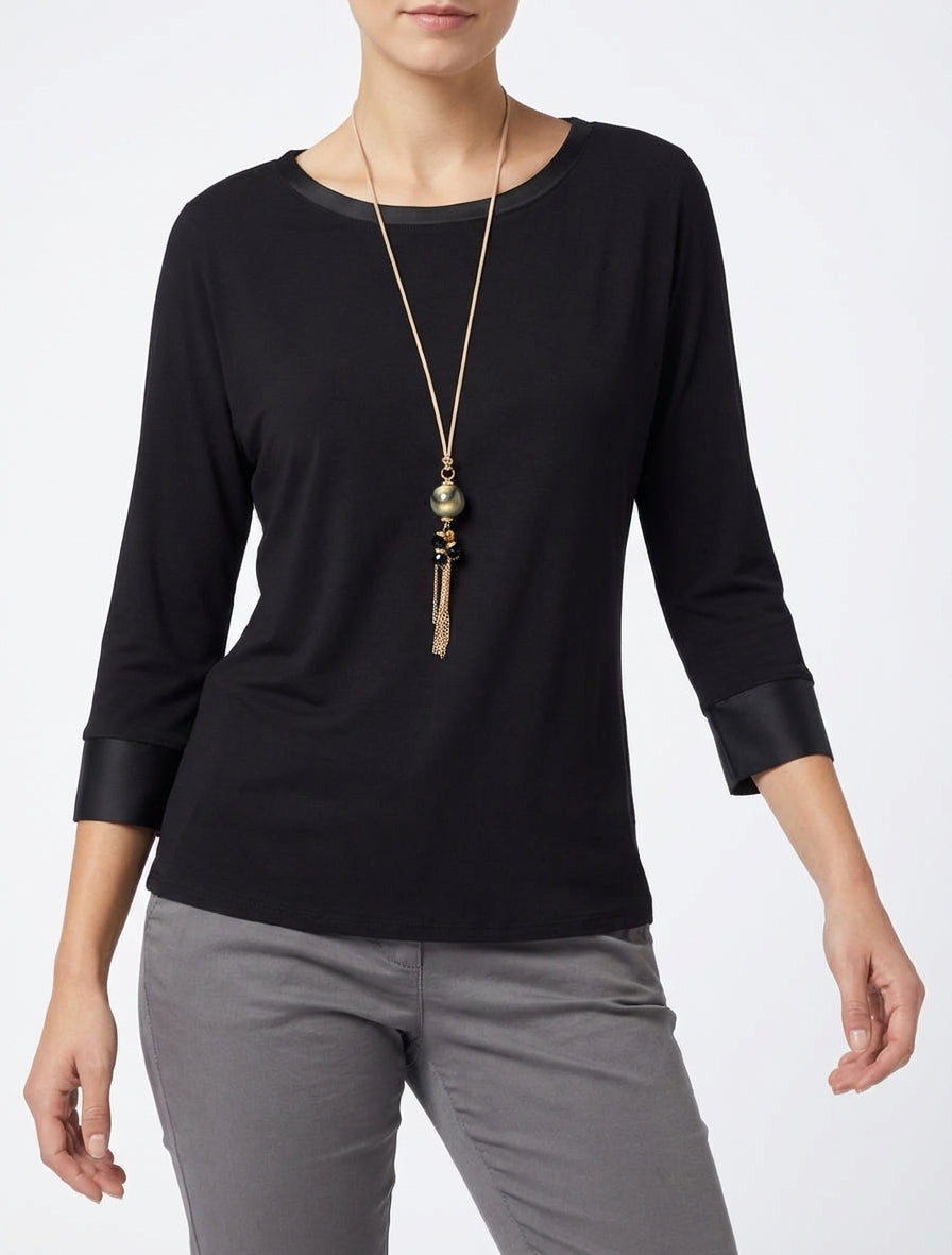 Top unito con inserto in raso - Nero