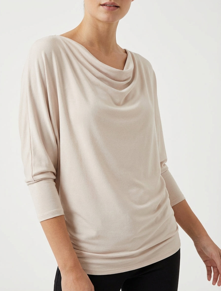 Top fluido a maniche 3/4 pipistrello - Beige