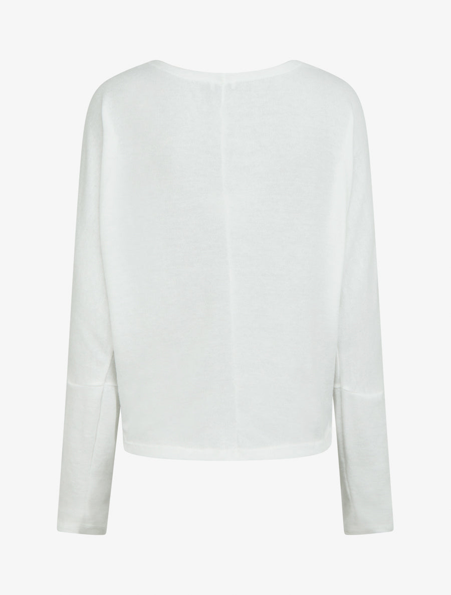 Pull fin uni à col bénitier - Blanc - 2