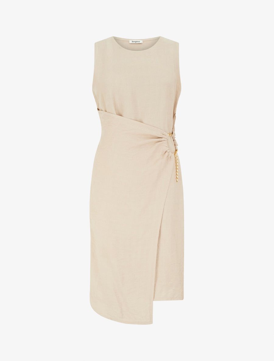 Robe longue unie à chaînette - Beige - 1