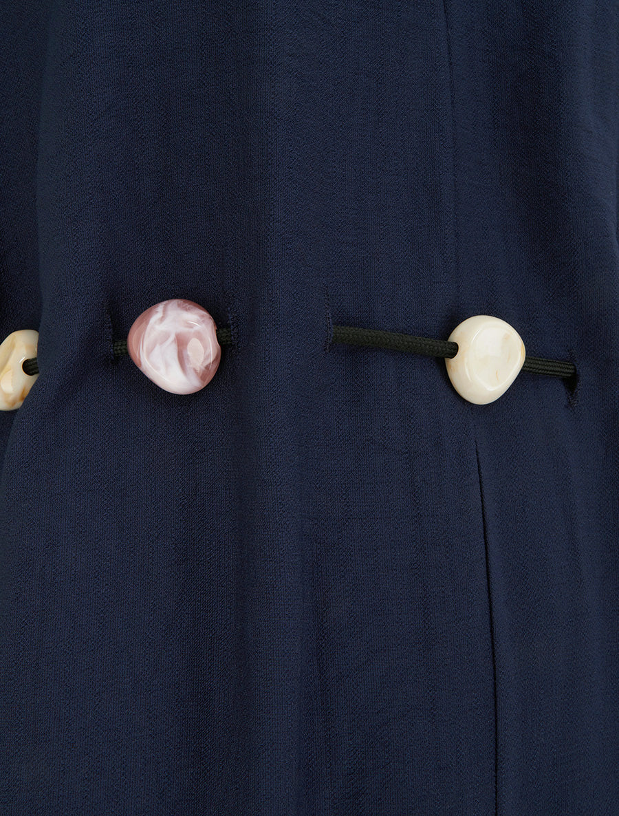 Combinaison ample à manches courtes et ceinture perlée - Marine - 3