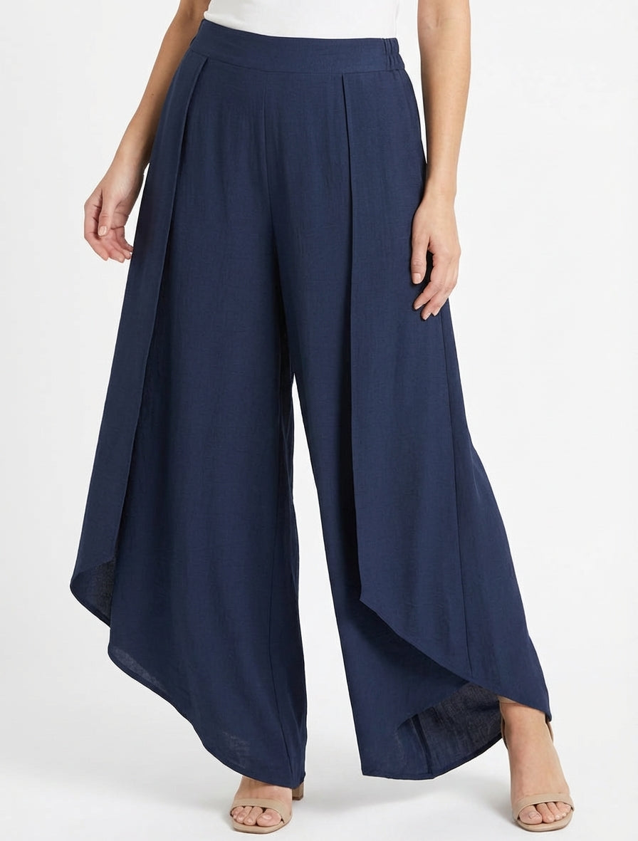 Pantaloni ampi con bordi asimmetrici - Marina