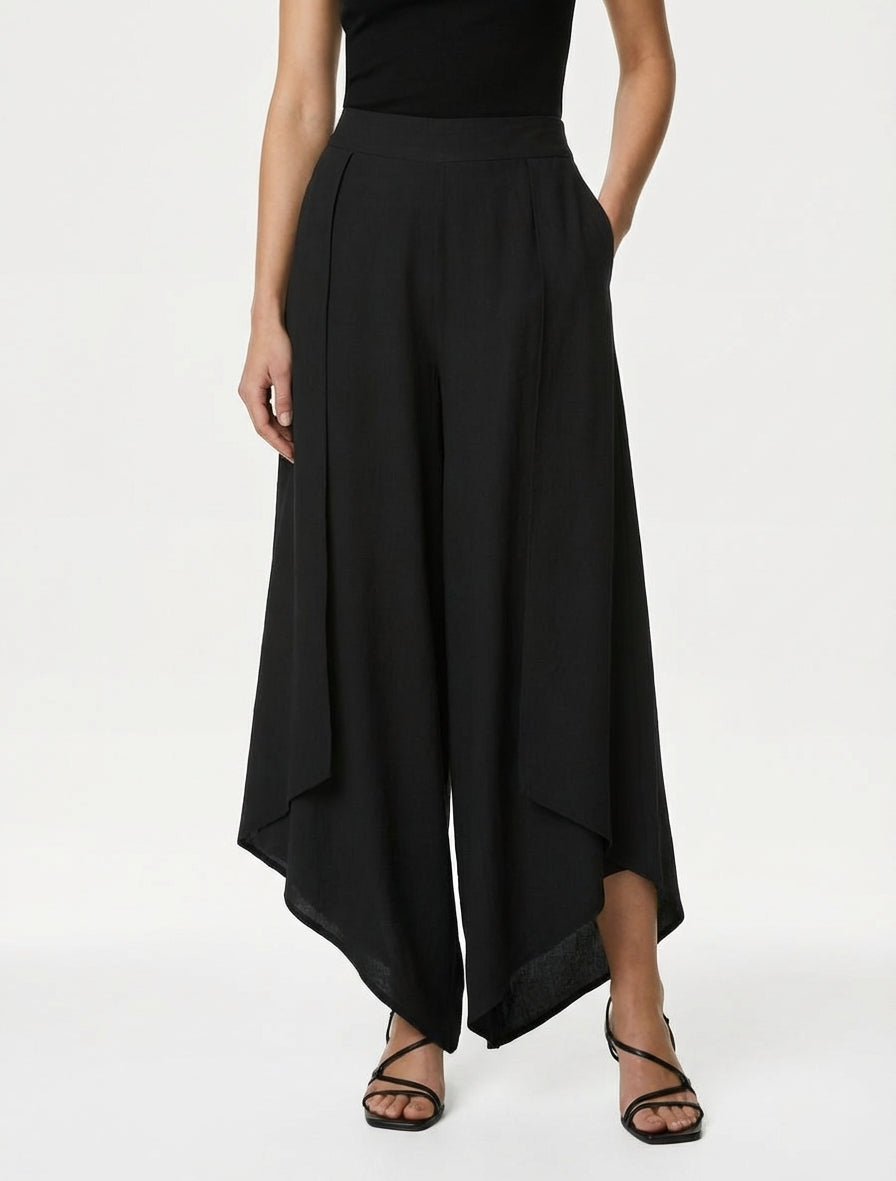 Pantaloni ampi con bordi asimmetrici - Nero