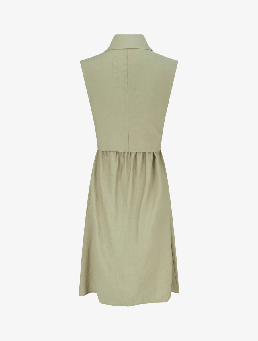 Robe chemise sans manches à liens à nouer - Vert olive - 2