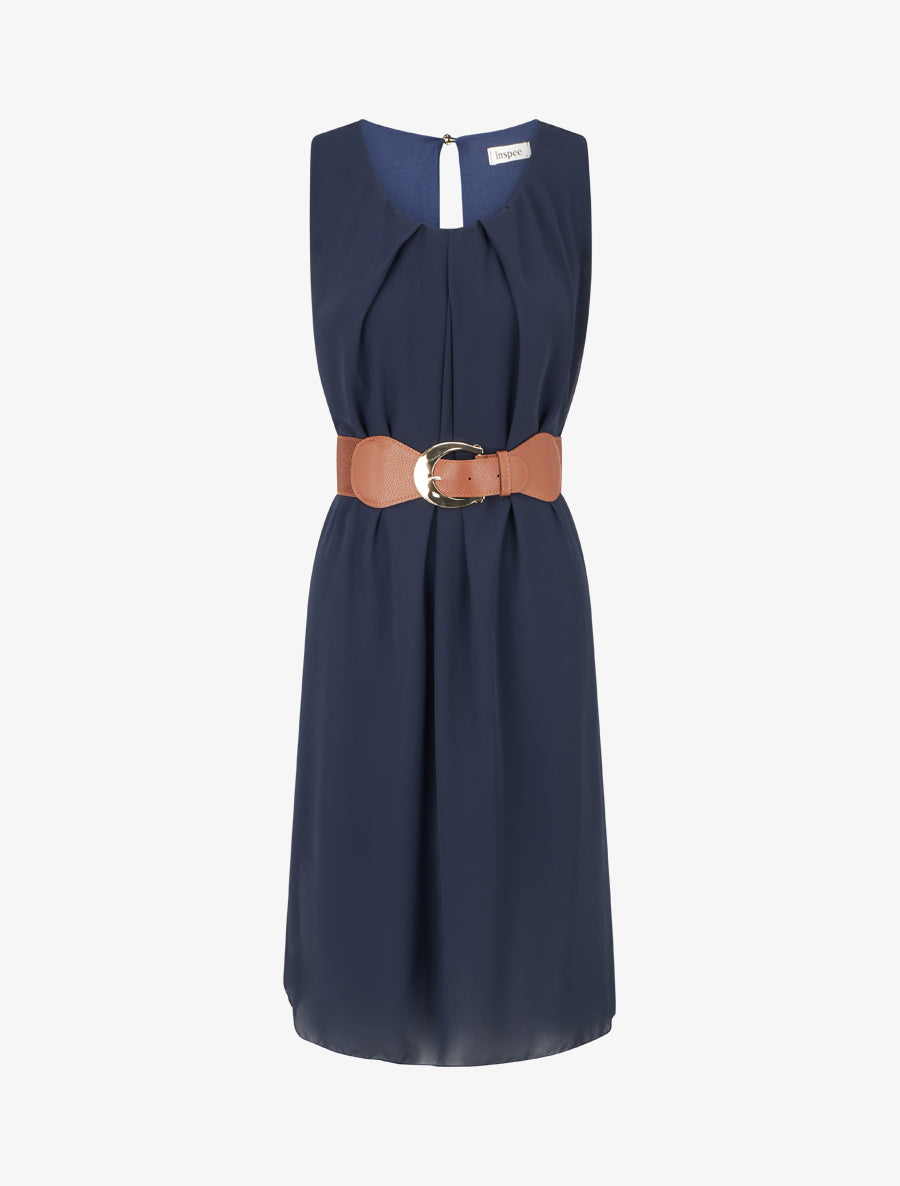 Robe unie en voile sans manches - Marine - 1