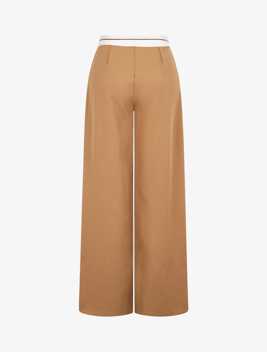 Pantalon wide leg à taille contrastante - Camel - 2