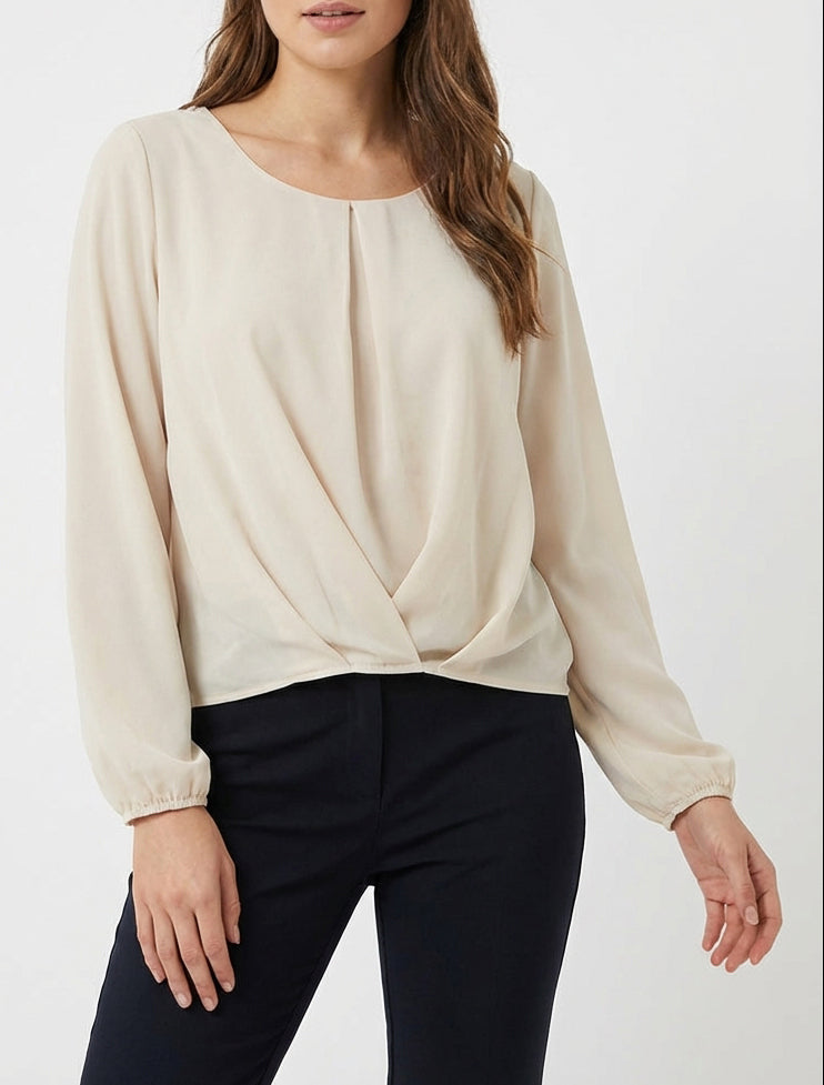 Blusa in voile con effetto drappeggiato - Beige