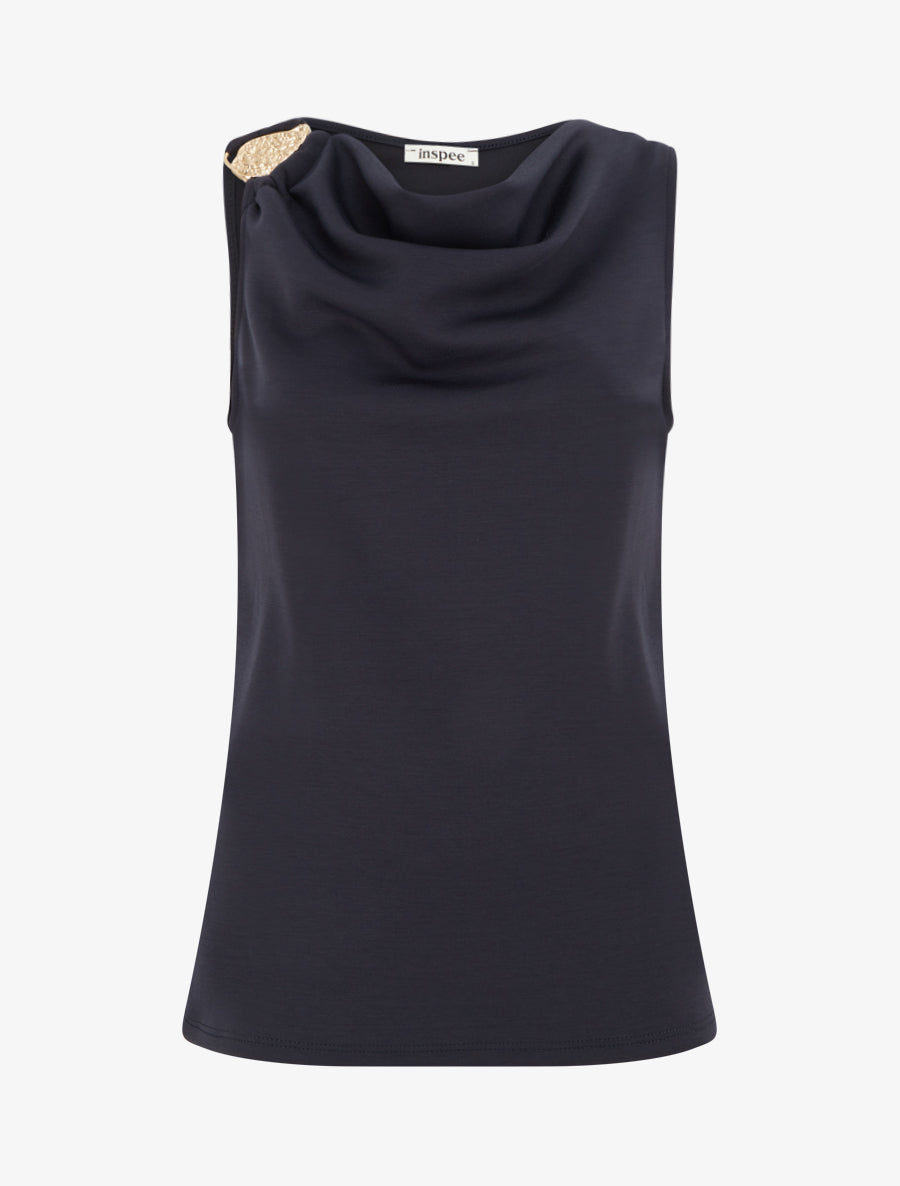 Top sans manches à bijou texturé - Bleu nuit - 1