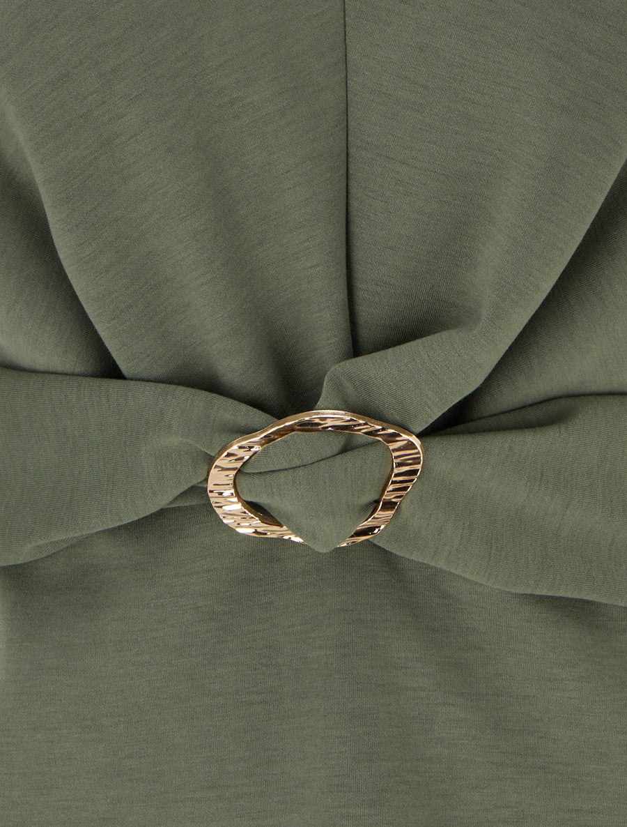 Top uni sans manches à empiècement bijou - Kaki - 3