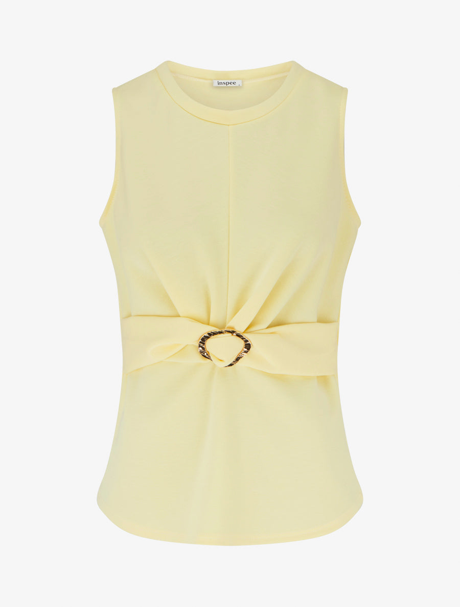 Top uni sans manches à empiècement bijou - Jaune - 1