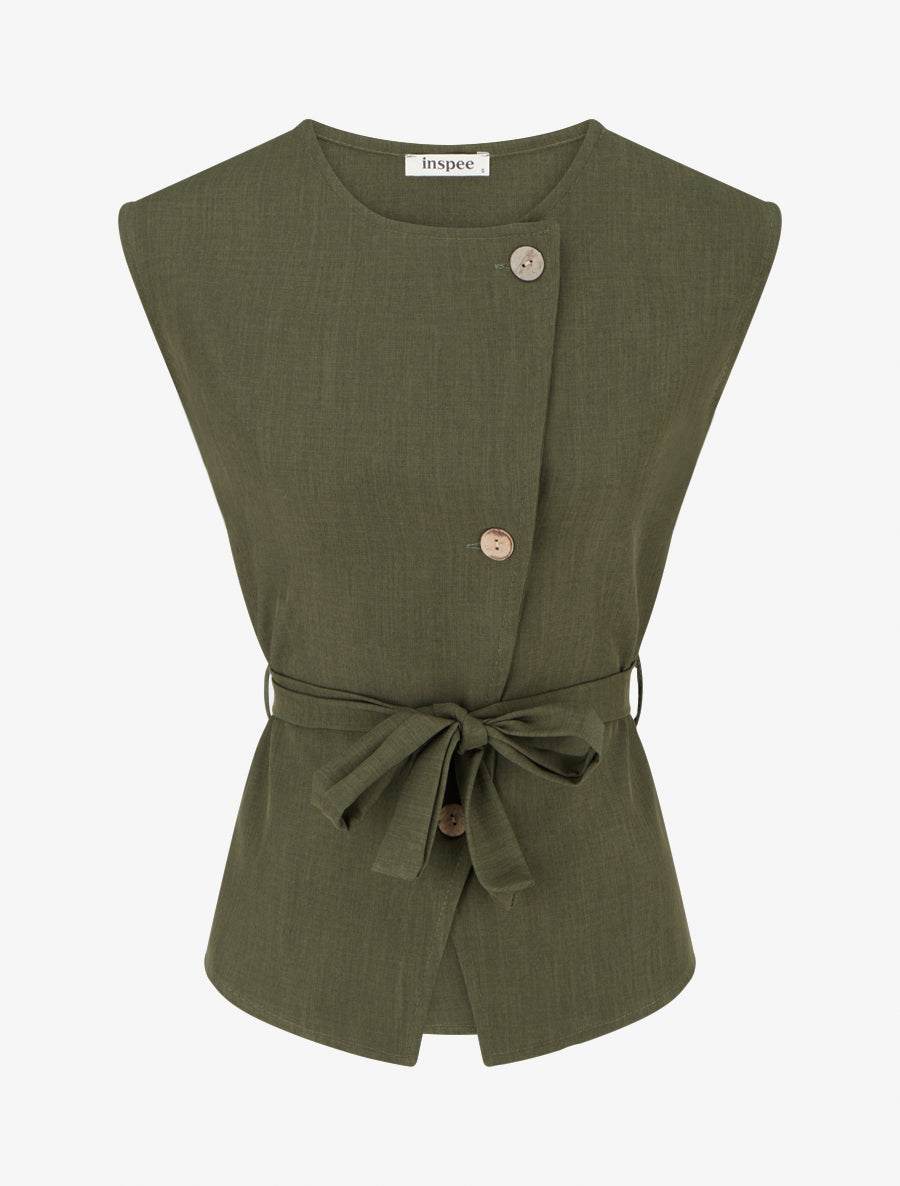 Top boutonné sans manches - Kaki - 1