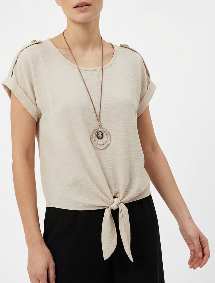 Top annodato e maniche corte - Beige