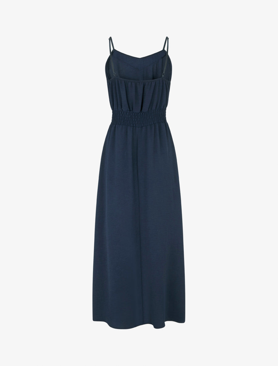 Robe longue unie à taille élastiquée - Marine - 2