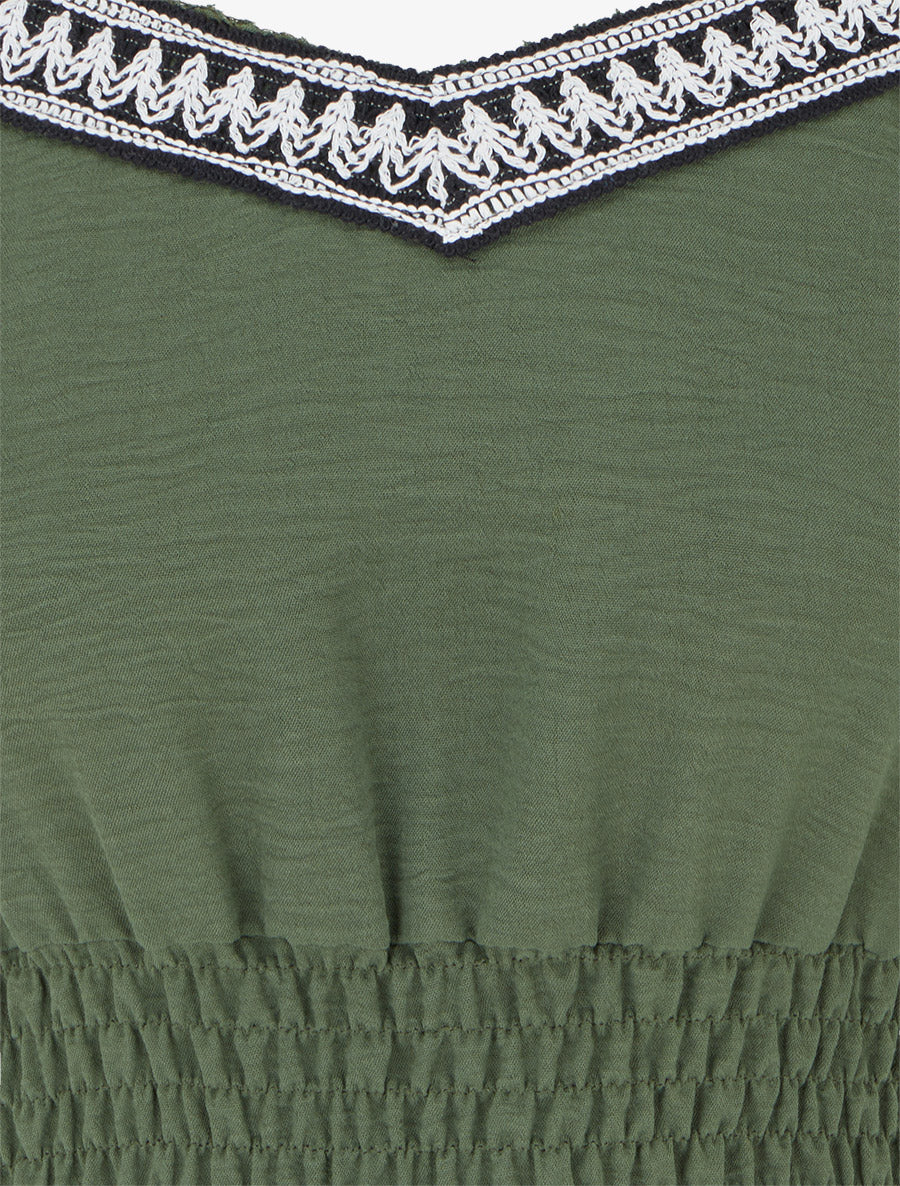 Robe longue unie à taille élastiquée - Kaki - 3