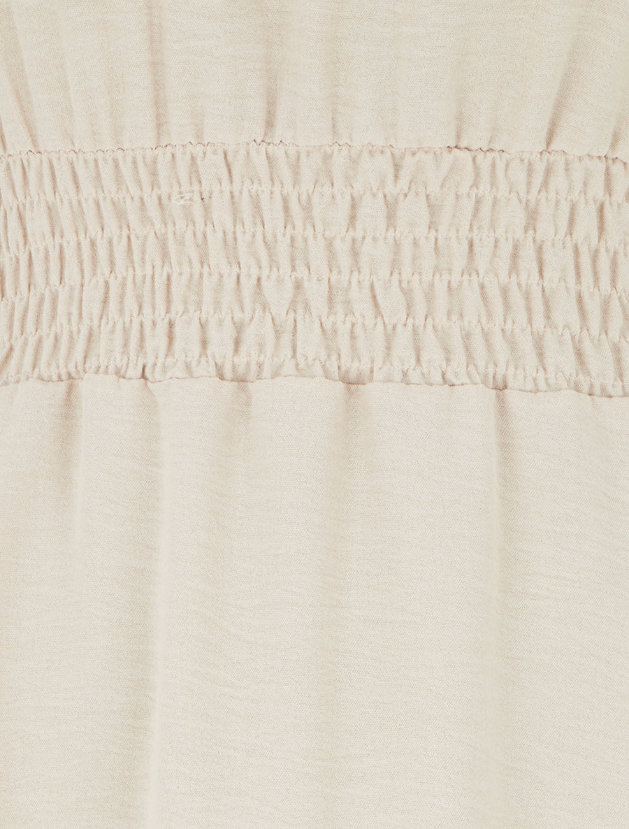 Robe longue unie à taille élastiquée - Beige - 3