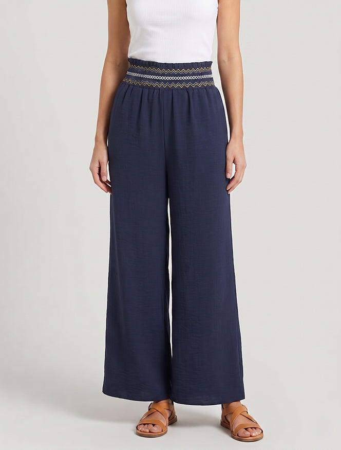 Pantaloni dritti a vita alta elasticizzata - Marina