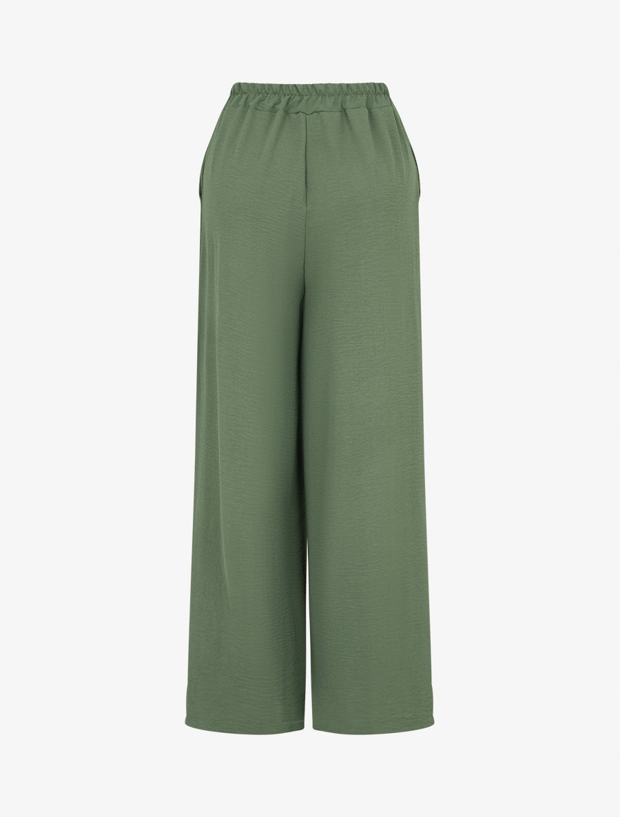 Pantalon ample à bords brodés - Kaki - 2