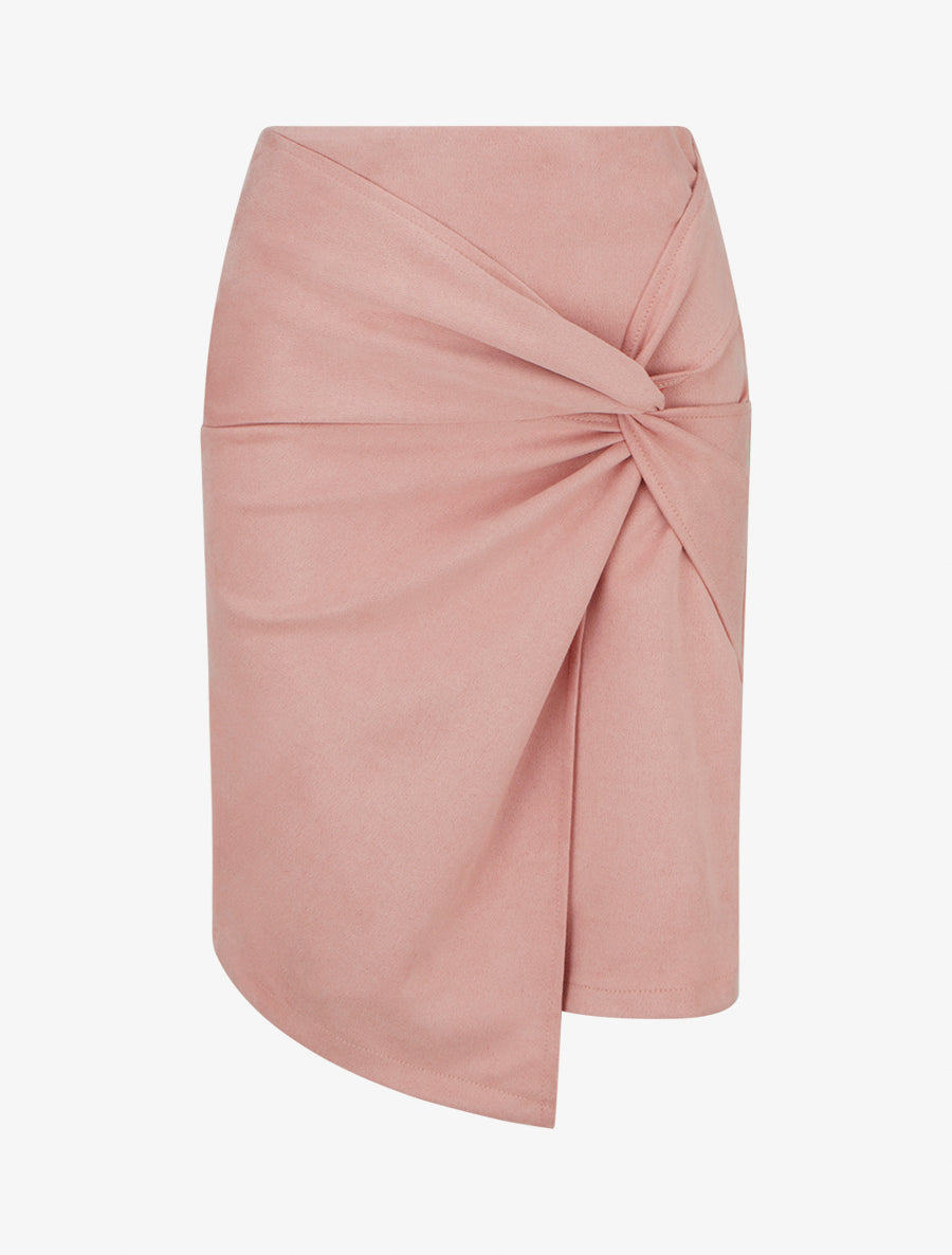 Gonna dritta in camoscio effetto intrecciato - Rosa