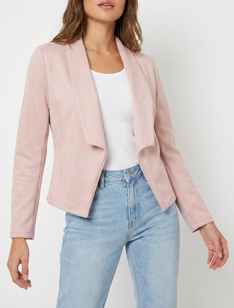Giacca in camoscio dritta con collo a scialle. - Rosa