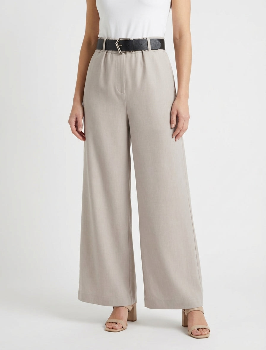 Pantalone ampio a vita alta. - Talpa chiaro