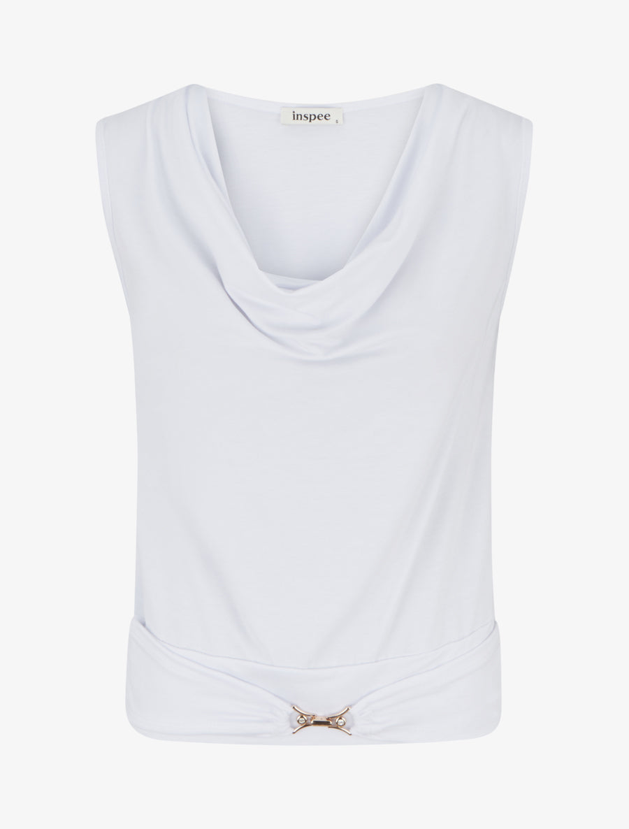 Top uni à empiècement bijou strassé - Blanc - 1