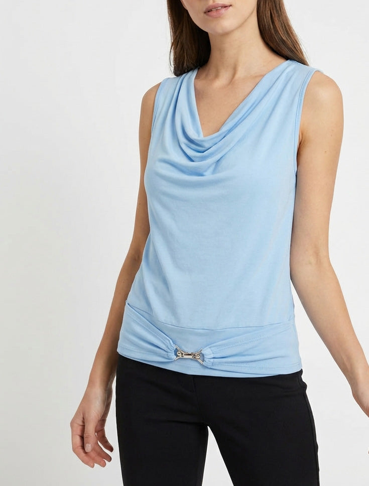 Top unito con inserto gioiello con strass - Azzurro cielo