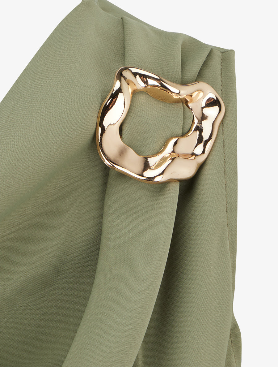 Top uni à empiècement bijou - Kaki - 3