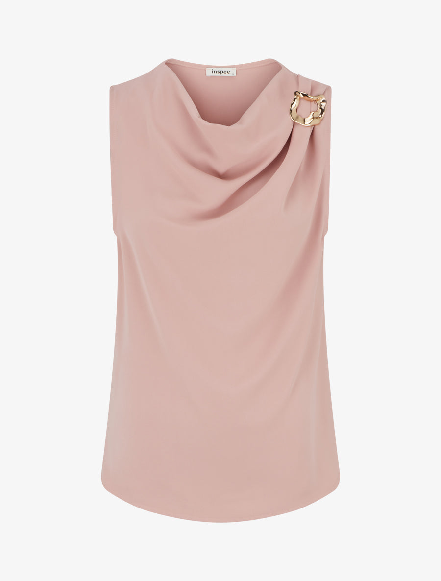 Top uni à empiècement bijou - Vieux rose - 1