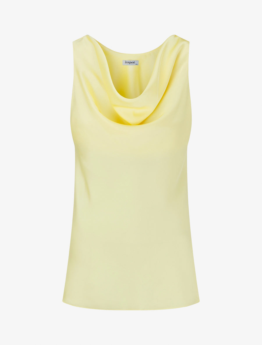 Top satiné sans manches col bénitier - Jaune citron - 1