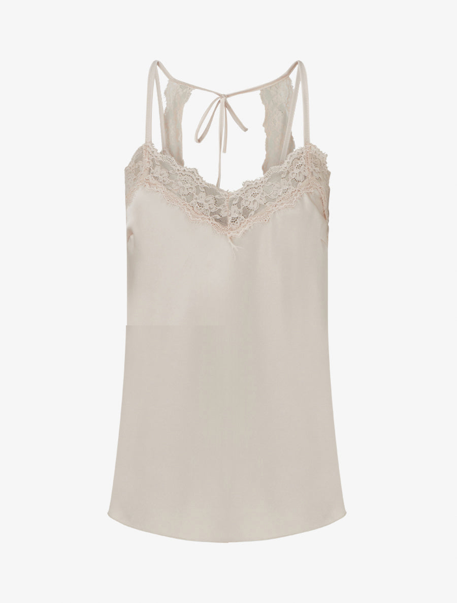 Caraco satiné à dentelle et liens - Beige clair - 1