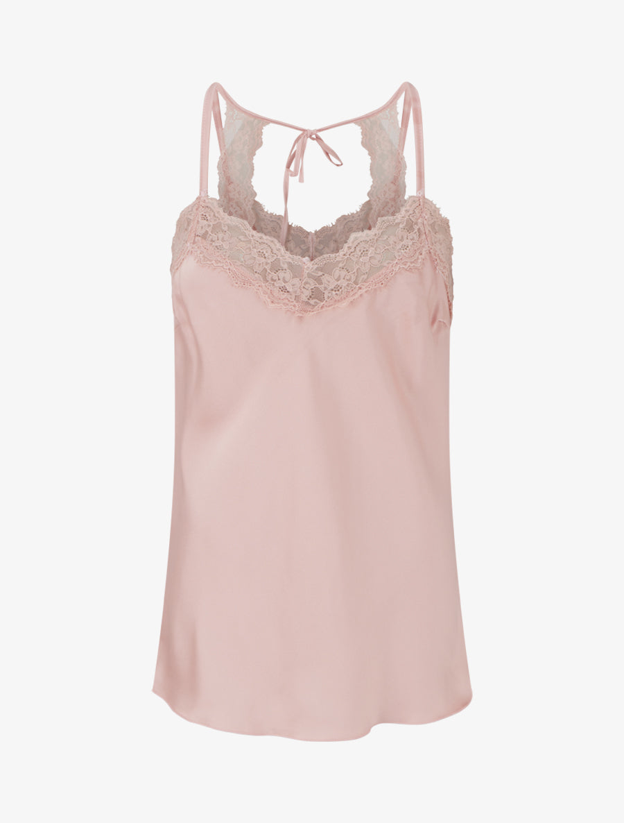 Caraco satiné à dentelle et liens - Rose - 1