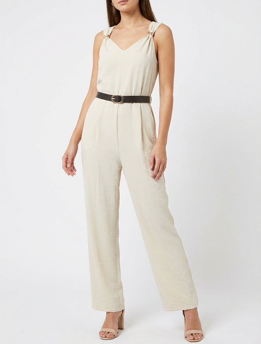 Tuta unita con inserto gioiello - Beige