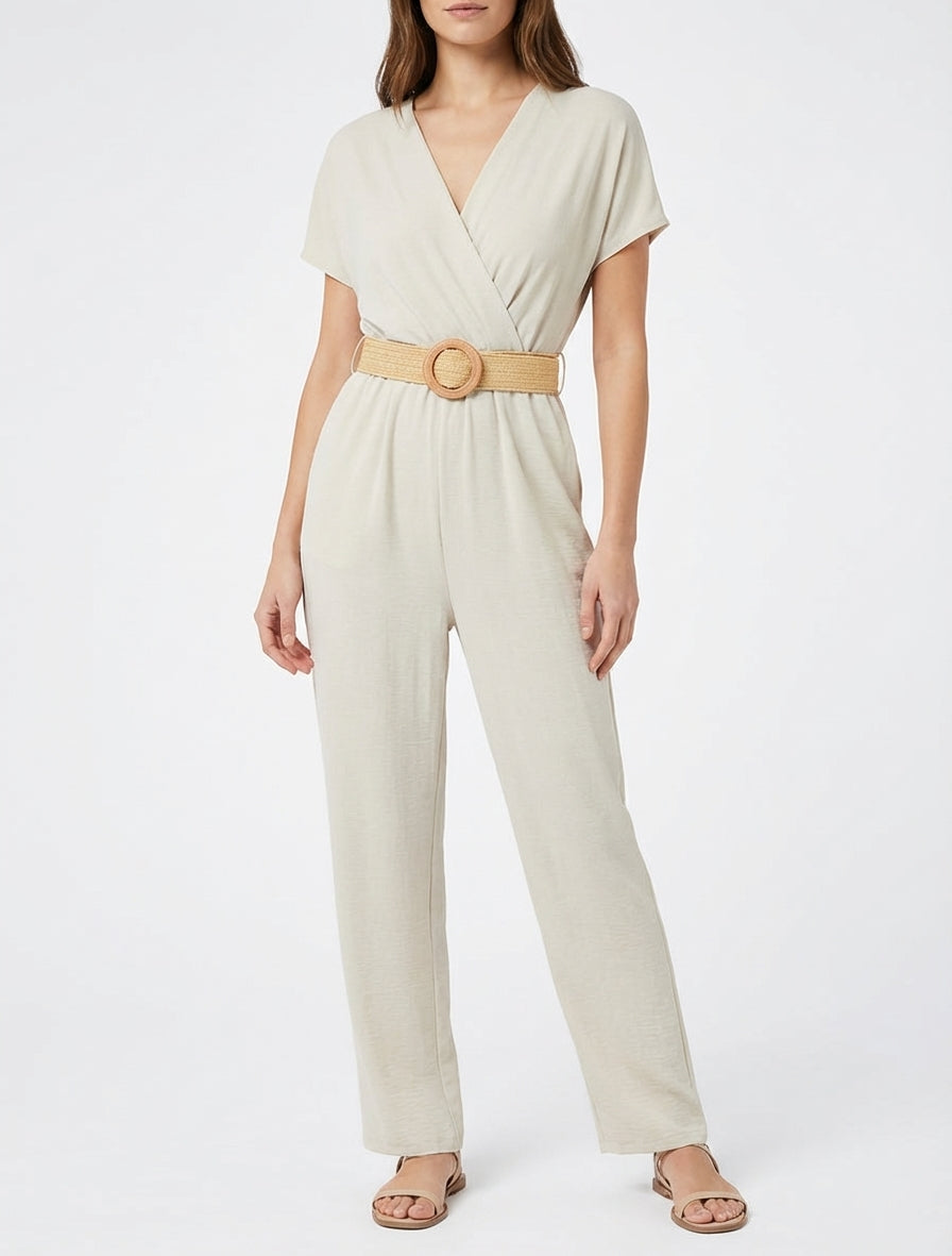 Tuta dritta a maniche corte - Beige