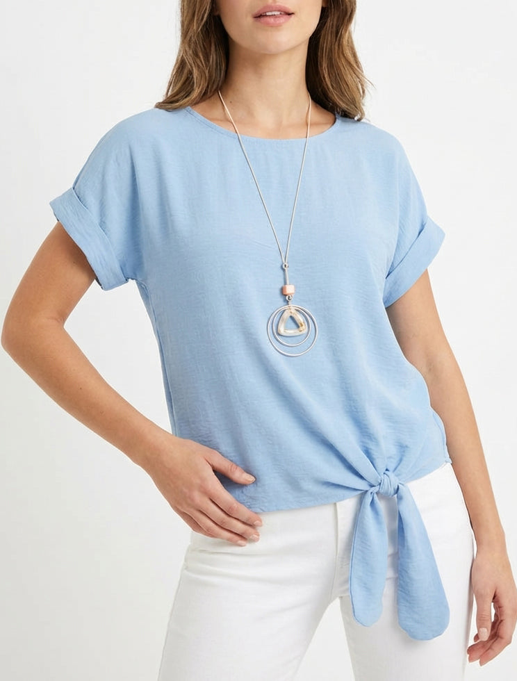 Top a maniche corte da annodare - Azzurro cielo