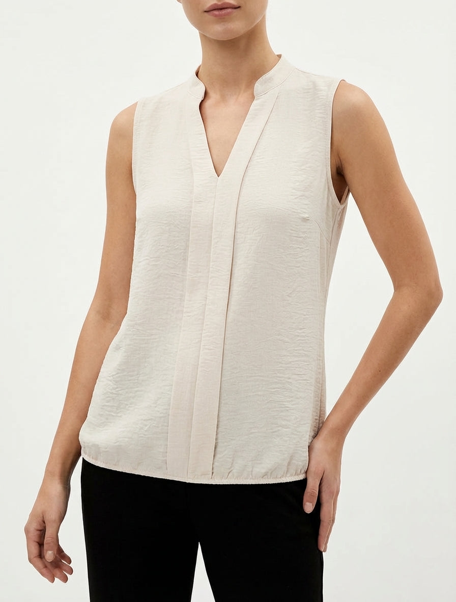 Top unito con scollo a V - Beige