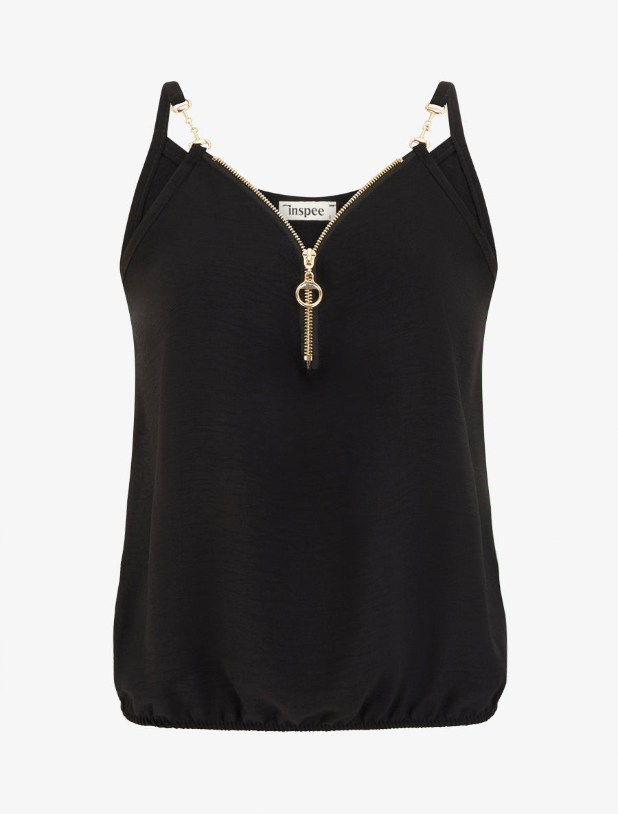 Maglia unita con zip e scollo a V - Nero